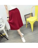 Autumn Winter Elastic Knitted Pleated Skirt for Women  High Waisted Midi Skirts Black Gray Knitting Faldas Mujer Moda