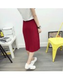 Autumn Winter Elastic Knitted Pleated Skirt for Women  High Waisted Midi Skirts Black Gray Knitting Faldas Mujer Moda