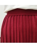 Autumn Winter Elastic Knitted Pleated Skirt for Women  High Waisted Midi Skirts Black Gray Knitting Faldas Mujer Moda