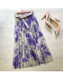  Fall Tie Dye Pleated Skirt High Waist Belted Midi Skirts Women's Streetwear   Faldas Mujer Sale