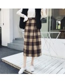 Autumn Winter Women's Woolen Skirts High Waisted Irregular Side Slit Midi Plaid Skirt Checked Harajuku Medieval Straight Jupe