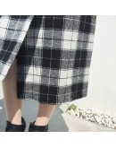 Autumn Winter Women's Woolen Skirts High Waisted Irregular Side Slit Midi Plaid Skirt Checked Harajuku Medieval Straight Jupe