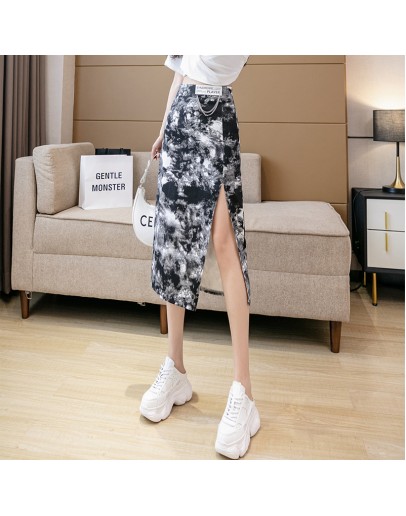 Summer Camouflage Print Skirts Women  Irregular Side Slit Hip Package Midi Skirt High Waist Streetwear Harajuku Faldas