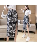 Summer Camouflage Print Skirts Women  Irregular Side Slit Hip Package Midi Skirt High Waist Streetwear Harajuku Faldas