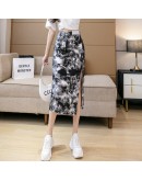 Summer Camouflage Print Skirts Women  Irregular Side Slit Hip Package Midi Skirt High Waist Streetwear Harajuku Faldas