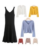  Summer Spagjetti Strap Dress Women Ruffle Long Knitted Dresses  Clothing All Match Sweater Max Vestido De Mujer