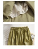 Fall Leather Skirt for Women Elastic High Waisted Side Slit Folds Midi PU Skirts  Streetwear Slim Falds Mujer Spring