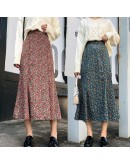 Vintage Corduroy Skirt Women Autumn Winter High Waist Long Floral Skirts Trumpet Mermaid Faldas saias mulher high 