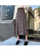 Vintage Corduroy Skirt Women Autumn Winter High Waist Long Floral Skirts Trumpet Mermaid Faldas saias mulher high 