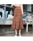 Vintage Corduroy Skirt Women Autumn Winter High Waist Long Floral Skirts Trumpet Mermaid Faldas saias mulher high 