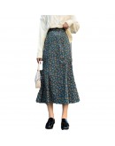 Vintage Corduroy Skirt Women Autumn Winter High Waist Long Floral Skirts Trumpet Mermaid Faldas saias mulher high 