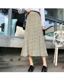 Vintage Corduroy Skirt Women Autumn Winter High Waist Long Floral Skirts Trumpet Mermaid Faldas saias mulher high 