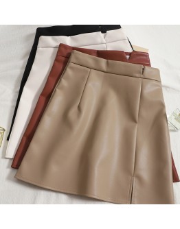 Autumn Winter Irregular Faux PU Leather Skirt Women Skater A-Line Skirt  High Waist Office Wrap Pencil Sexy Mini Skirt