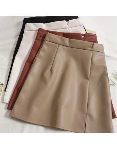 Autumn Winter Irregular Faux PU Leather Skirt Women Skater A-Line Skirt  High Waist Office Wrap Pencil Sexy Mini Skirt