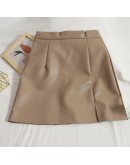 Autumn Winter Irregular Faux PU Leather Skirt Women Skater A-Line Skirt  High Waist Office Wrap Pencil Sexy Mini Skirt