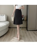 Summer A-line Pleated Skirt Women Black Midi Skirts High Waist Loose Slim Long Skirts   Style Office Work Faldas Mujer