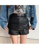 Irregular Leather Skirt Women Fall Winter High Waist Slim Short Mini PU Skirts Belt Button Slit Punk Biker Streetwear Faldas