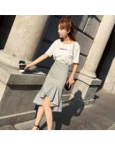 Summer Plaid Skirts Women Elegant High Waist Ruffles Fishtail Skirt Irregular Mid Mermaid Skirt Female Hip Package jupe