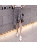 Summer Plaid Skirts Women Elegant High Waist Ruffles Fishtail Skirt Irregular Mid Mermaid Skirt Female Hip Package jupe