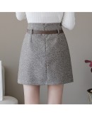  Fall Winter Herringbone Woolen Skirt Women High Waisted Short Mini Skirt with Belt Harajuku Booty Faldas Mujer High 