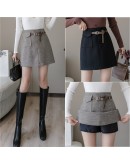  Fall Winter Herringbone Woolen Skirt Women High Waisted Short Mini Skirt with Belt Harajuku Booty Faldas Mujer High 