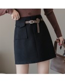  Fall Winter Herringbone Woolen Skirt Women High Waisted Short Mini Skirt with Belt Harajuku Booty Faldas Mujer High 