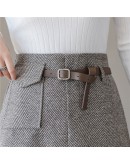  Fall Winter Herringbone Woolen Skirt Women High Waisted Short Mini Skirt with Belt Harajuku Booty Faldas Mujer High 