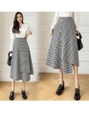 High  Women's Houndstooth Skirt Vintage Fall Winter Irregular Mid Length Skirts Harajuku Faldas Largas Mujer High Waisted