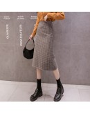 Fall Women Plaid Skirts  Winter Warm Wool High Waist A-line Skirt Checked Office Ladies Long Skirts  Back Split faldas