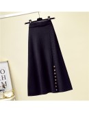   Knitted Skirts Women's  Autumn Winter Warm Midi Skirt A-Line Sweater Match Sweet Jupe Femme Long Faldas