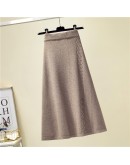   Knitted Skirts Women's  Autumn Winter Warm Midi Skirt A-Line Sweater Match Sweet Jupe Femme Long Faldas