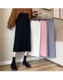  Autumn Midi Knitted Skirt for Women Elastic High Waist Side Split Straight Skirts Long Vintage Bottom Knitwear Faldas