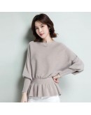 2022 slash neck batwing sleeve knit pullover women  style  loose bottom crop sweater spring autumn jumper