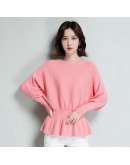 2022 slash neck batwing sleeve knit pullover women  style  loose bottom crop sweater spring autumn jumper