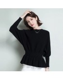 2022 slash neck batwing sleeve knit pullover women  style  loose bottom crop sweater spring autumn jumper