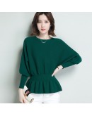 2022 slash neck batwing sleeve knit pullover women  style  loose bottom crop sweater spring autumn jumper