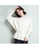 2022 slash neck batwing sleeve knit pullover women  style  loose bottom crop sweater spring autumn jumper