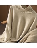 Three Quarter sleeve knitted dress autumn winter  retro solid half turtleneck losse sweater dresses women good 