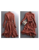 Autumn Winter Elegant French able Sweater Dress Temperament Ruffles Lace Up Long-sleeved Knitted Solid Dresses Women