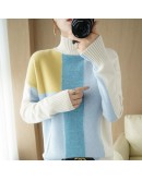 Fall Winter Mock Neck Pullover Sweater Women Hit Color Fluffy Crop Lazzy Oaf Jumper Knitwear Coat Elegant  High 