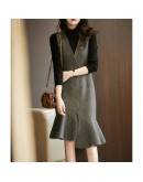 Irregular blended sleeveless vest dress 2022 spring and autumn  retro solid mini dresses women elegant wool vestido