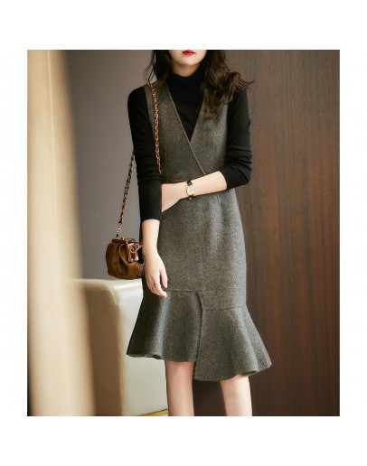 Irregular blended sleeveless vest dress 2022 spring and autumn  retro solid mini dresses women elegant wool vestido