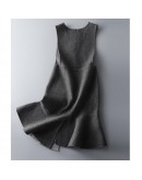 Irregular blended sleeveless vest dress 2022 spring and autumn  retro solid mini dresses women elegant wool vestido