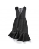 Irregular blended sleeveless vest dress 2022 spring and autumn  retro solid mini dresses women elegant wool vestido