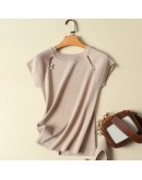  Ice Silk Knit Tops for Women  Summer Short Sleeve O Neck Beading Tshirt  Graphic Tees Clothes Ladies Cropped