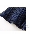 Elegant Long Knitted Dress Women with Belt Autumn Winter   Single-breasted Sapphire Blue Pleated Dresses