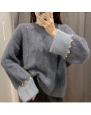 Fall Winter Fluffy Sweater Women's Beading Pullover Winter Warm Oversized Cropped Sweaters Harajuku Jumper Knitwear Clothes