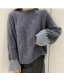 Fall Winter Fluffy Sweater Women's Beading Pullover Winter Warm Oversized Cropped Sweaters Harajuku Jumper Knitwear Clothes