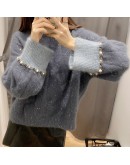 Fall Winter Fluffy Sweater Women's Beading Pullover Winter Warm Oversized Cropped Sweaters Harajuku Jumper Knitwear Clothes