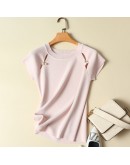  Ice Silk Knit Tops for Women  Summer Short Sleeve O Neck Beading Tshirt  Graphic Tees Clothes Ladies Cropped